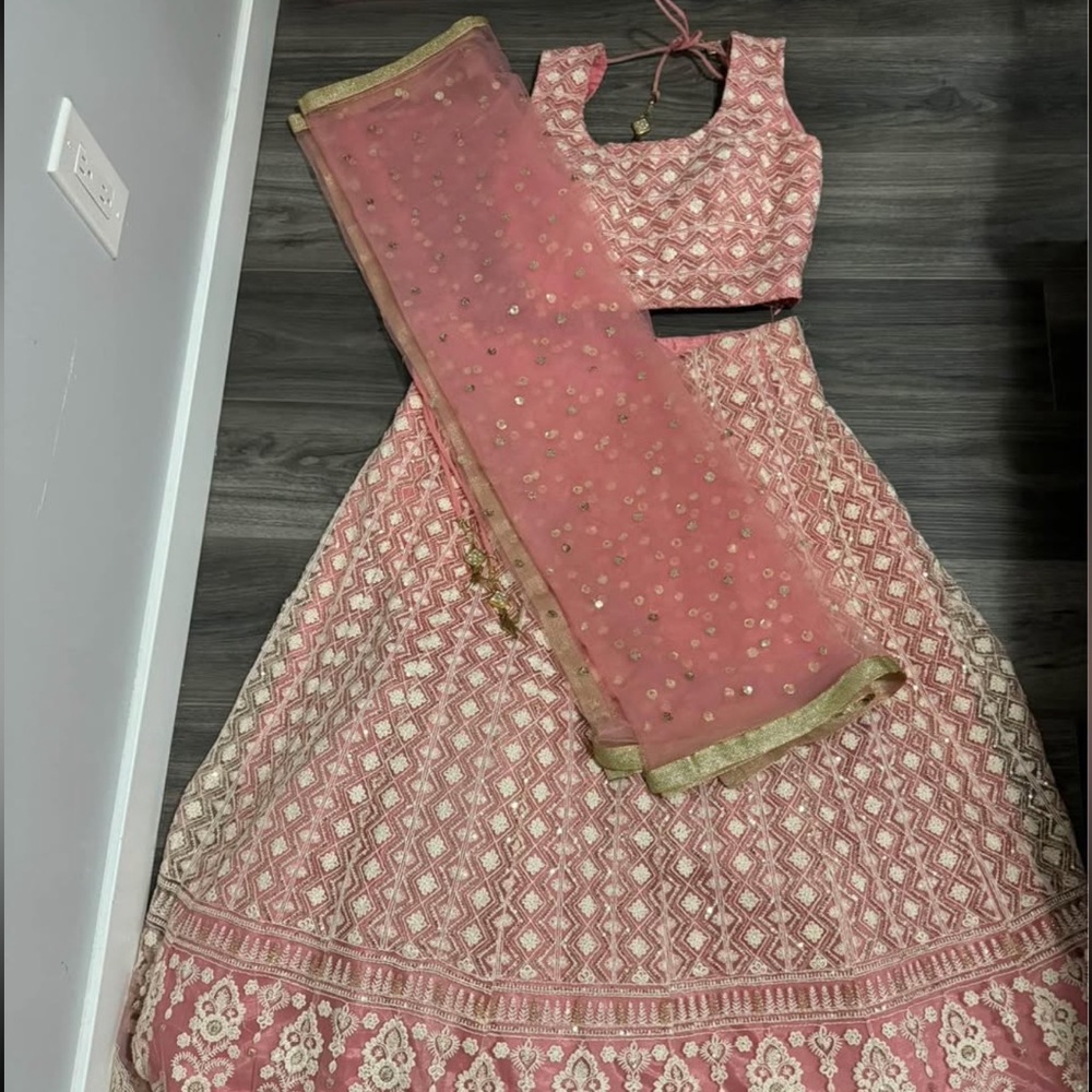 Elegant Pink and Cream Embroidered Lehenga